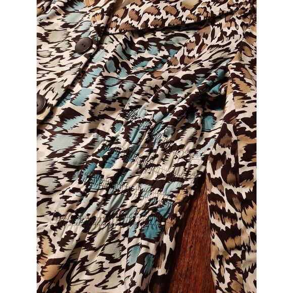 Petite Large Sunny Taylor Brown Tan Blue Animal Print Blazer Shirt Jacket - Picture 5 of 7